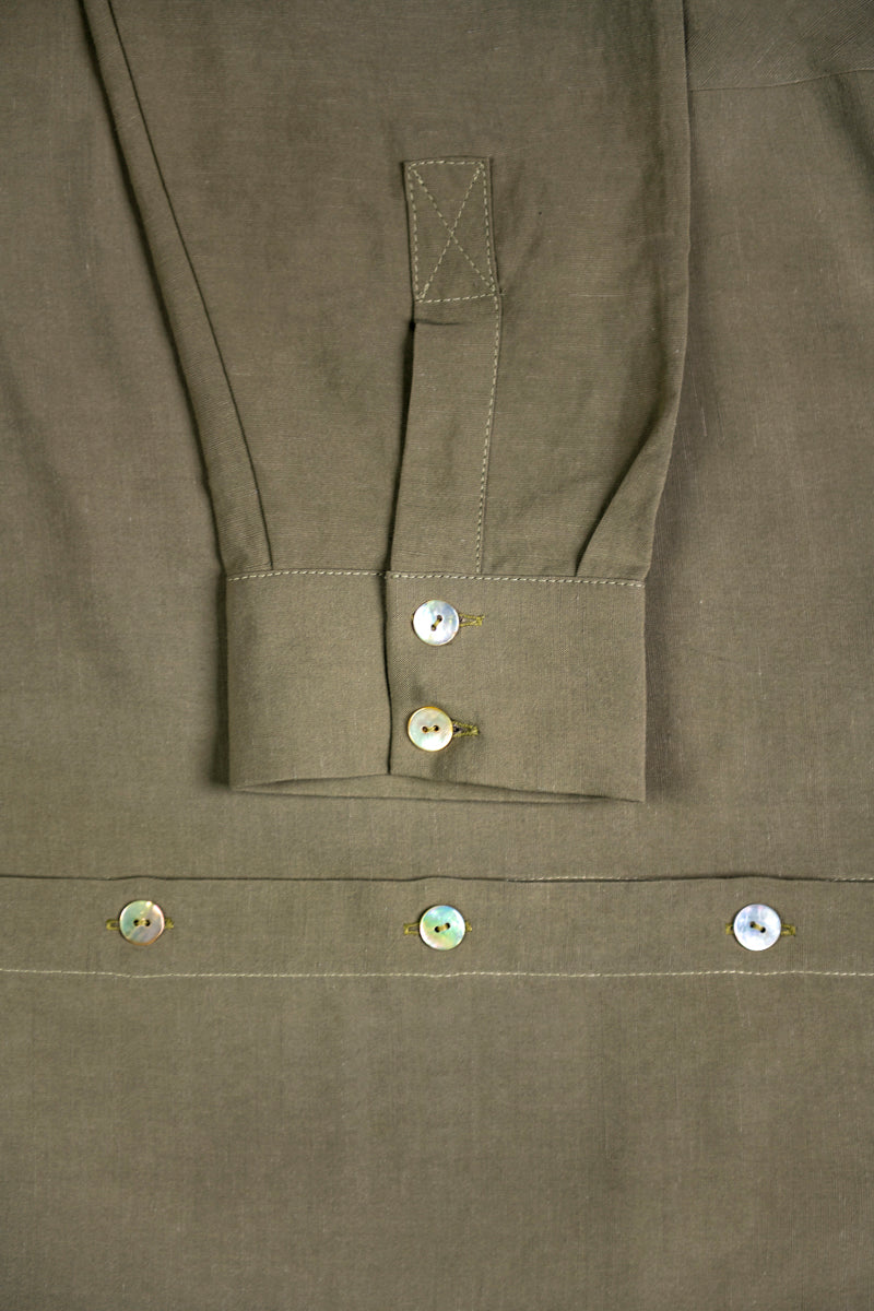 green-linen-shirt-button-detail