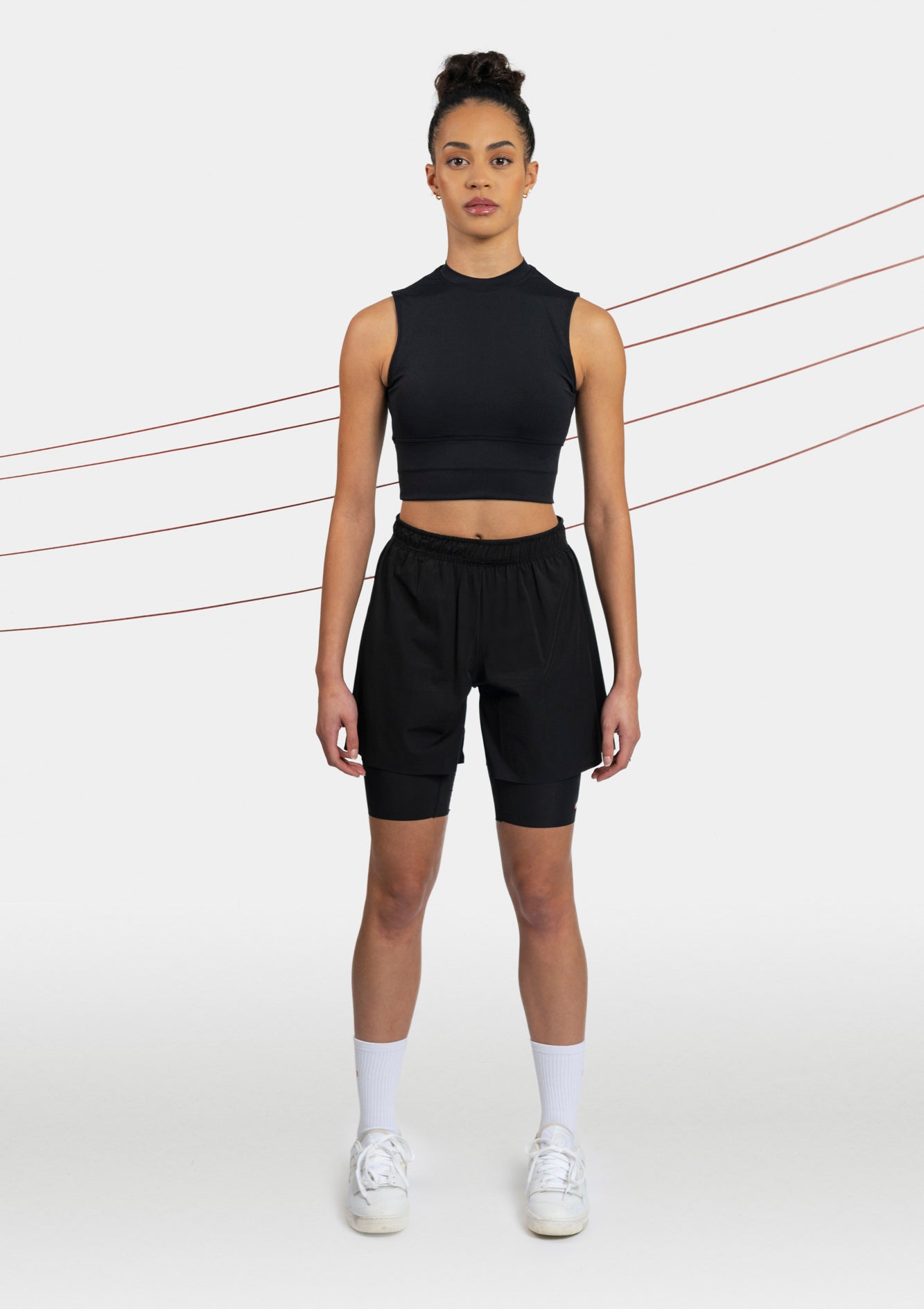 women's black workout shorts front