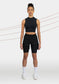 women's black running shorts front
