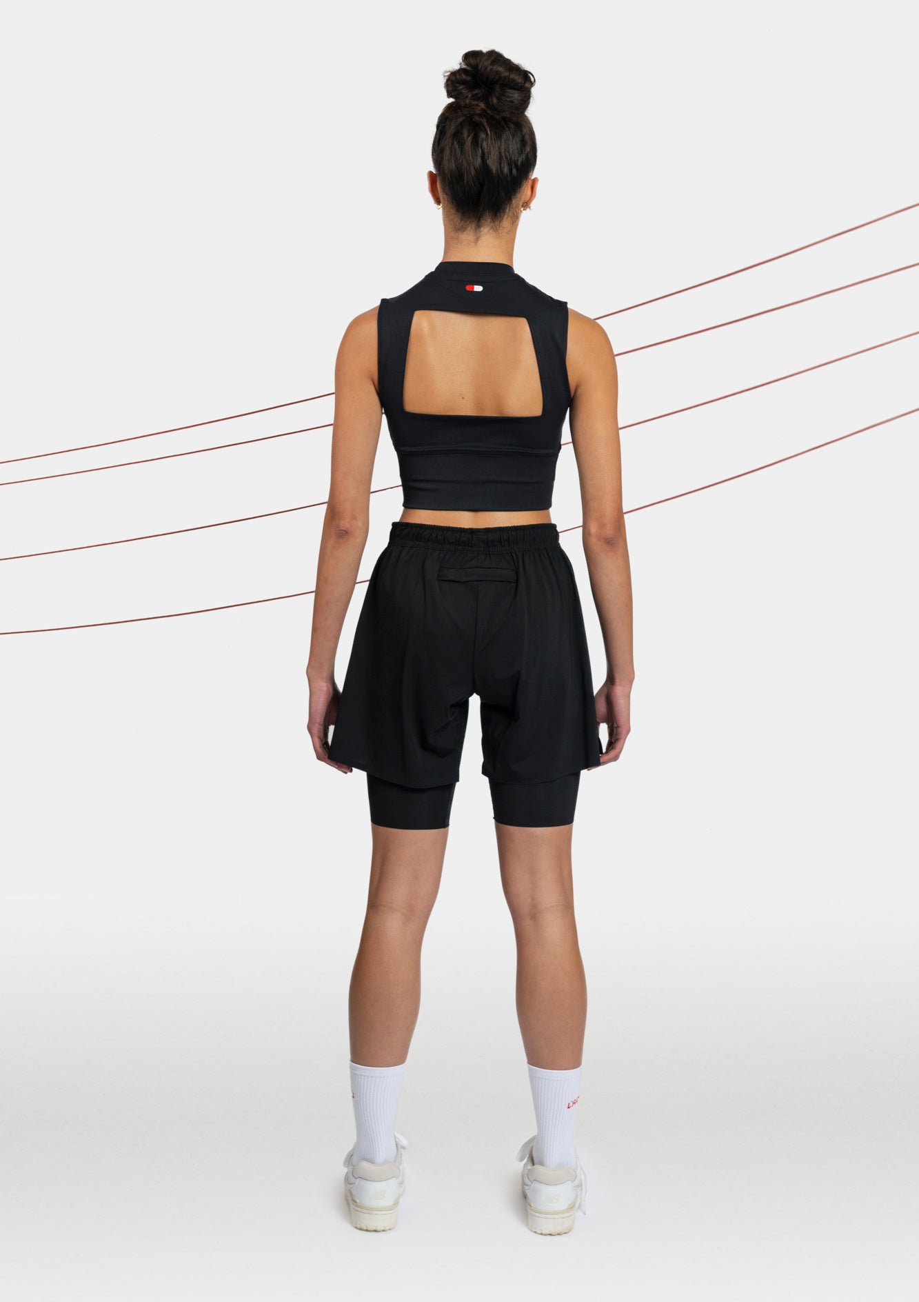 women's black running shorts back