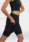 women's black workout shorts close up