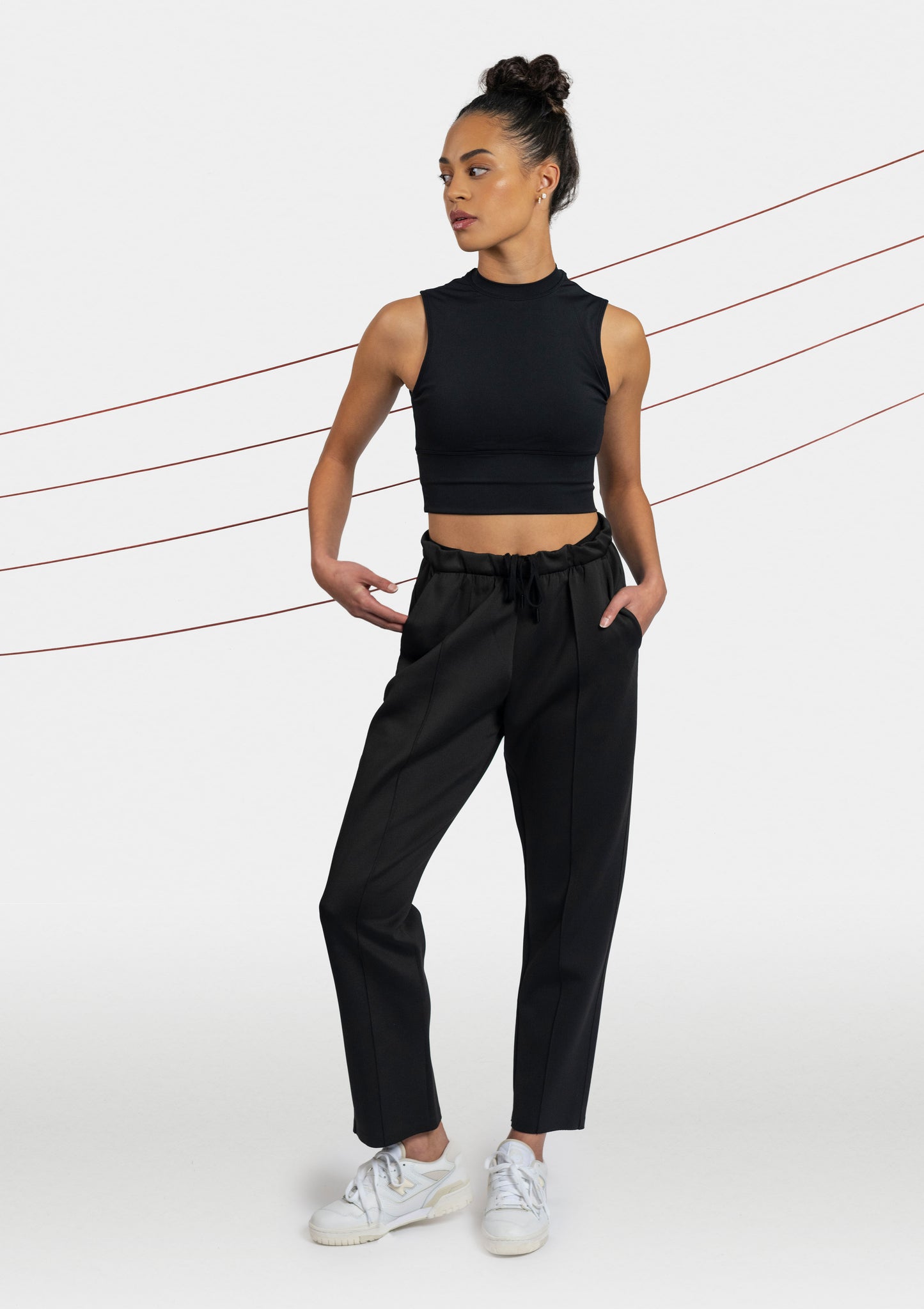 womens black cropped athleisure pants front 2