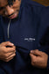 navy half zip sweatshirt close up